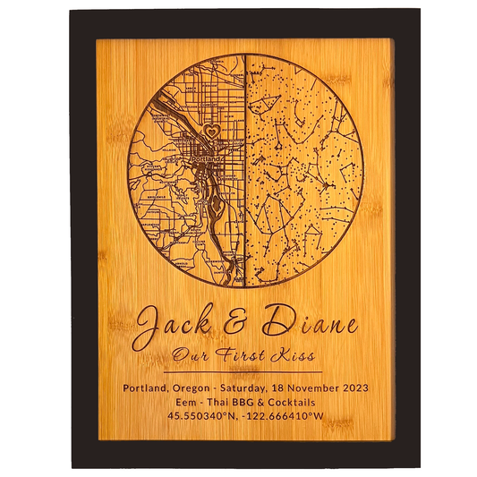Custom Star Map & Custom City Map Combo - Perfect Gift For Special Occasions, First Kiss, First Date, Weddings and more! Engraved On Beautiful Bamboo!