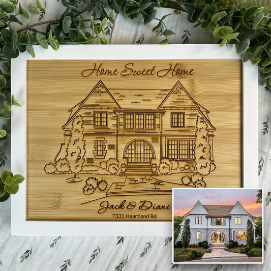 Custom House Drawing - Personalized Home Portrait - Real Estate Gift - Realtor Closing Gift - Housewarming Gift - Hand Drawn and Engraved on Beautiful Bamboo