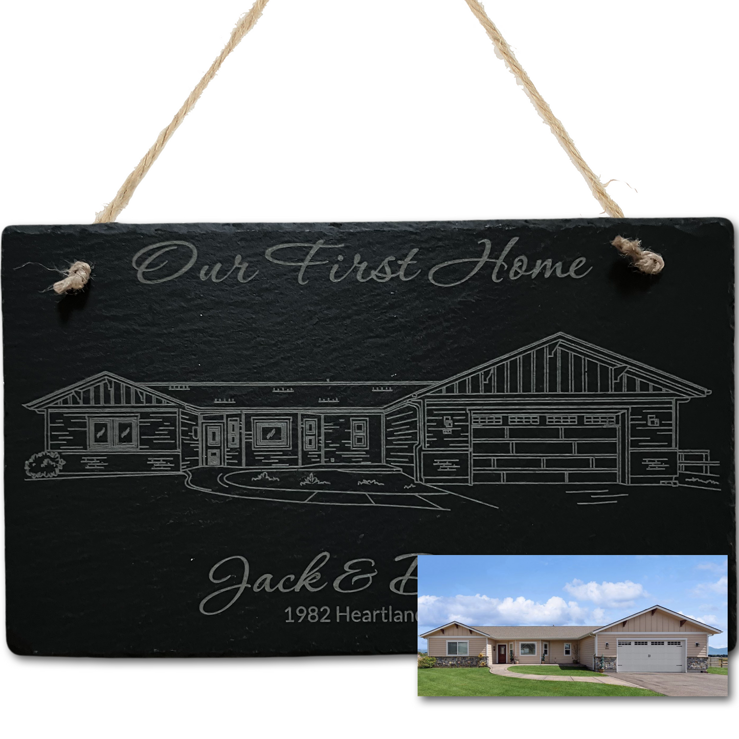 Picture Of Your Home Personalized And Engraved On Hanging Slate - Upload a Photo of Your Home To Be Engraved - The Perfect Gift!