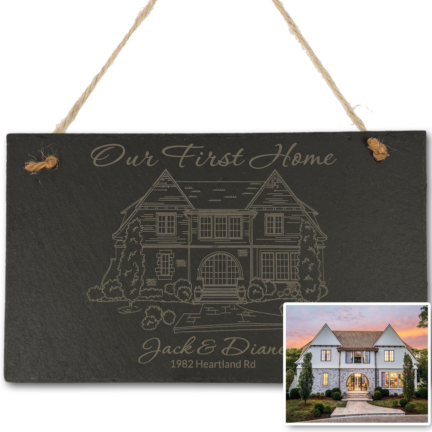 Picture Of Your Home Personalized And Engraved On Hanging Slate - Upload a Photo of Your Home To Be Engraved - The Perfect Gift!