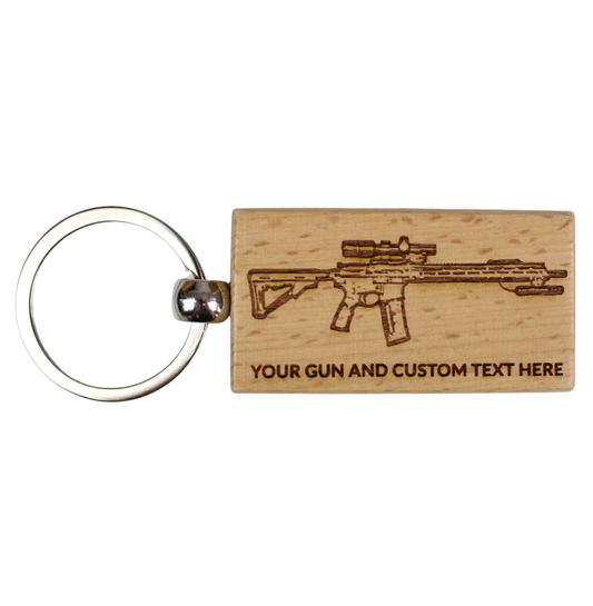 Personalized Gun Keychain Lightwood - Upload a Photo Of Your Firearm To Be Engraved On a Wooden Keychain - The Perfect Gift!